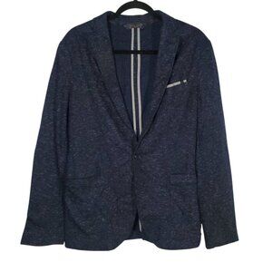 Zara Man Sport Coat Jacket Men's 42 Heather Navy Unstructured 1Btn Elbow-Patch